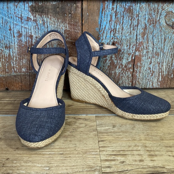 Kelly & Katie Blue Miroven Wedge Jute Sandals - Picture 1 of 10